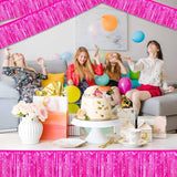 4 Pack 10 Ft Fuchsia Foil Fringe Garland Metallic Streamers Tinsel Banner Wall Hanging Garland Backdrop For Parade Floats, Halloween, Christmas, Thanksgiving, New Year Party Decorations
