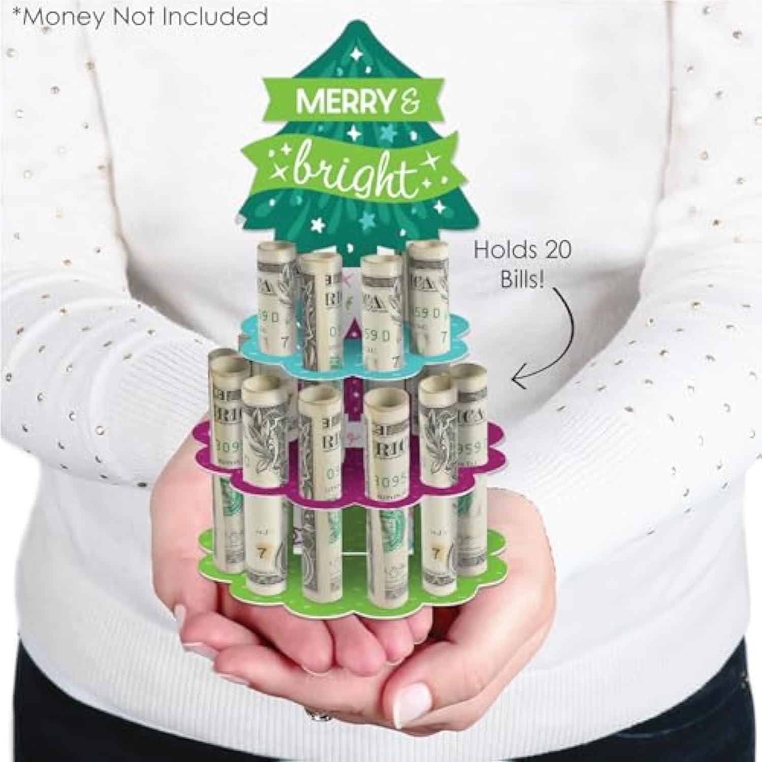 Merry And Bright Trees - Diy Colorful Whimsical Christmas Party Money Holder Gift - Cash Cake