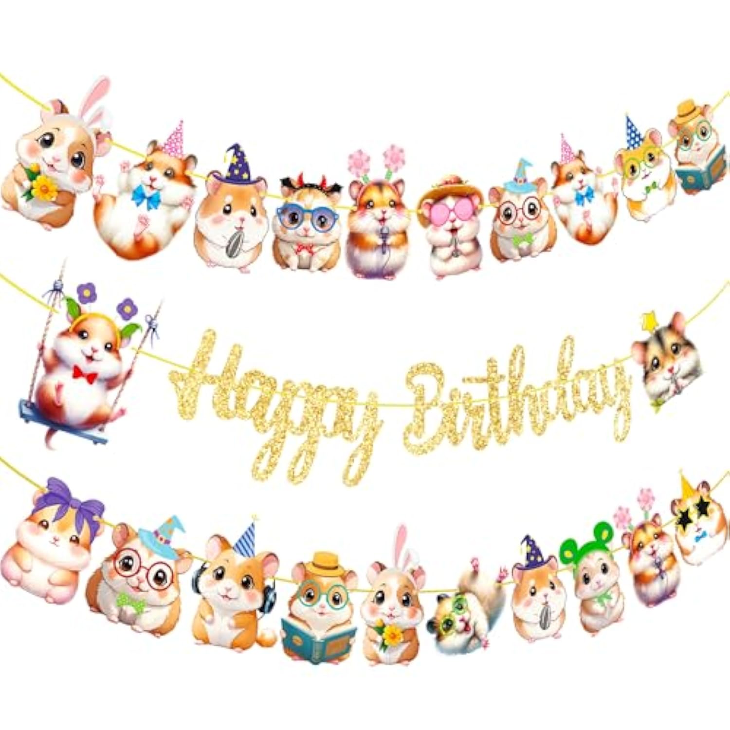 Hamster Birthday Banner - Gold Glitter Party Supplies For Guinea Pig Themed Baby Shower And Kids Birthday Decorations