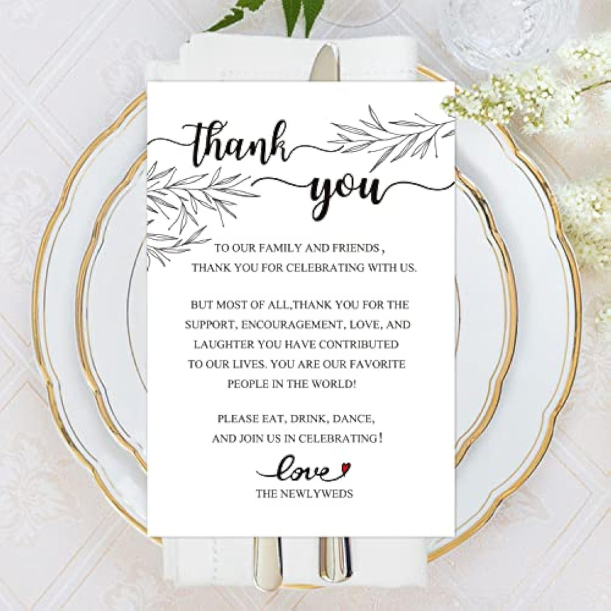 50 Wedding Thank You Place Setting Cards, Wedding Reception Thank You Cards, Table Centerpieces And Wedding Decorations, Bridal, Engagement, Anniversary, 4X6"