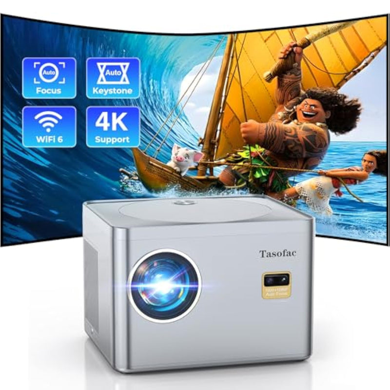 Projector 4K,?Auto Focus/Keystone?Projector With Wifi And Bluetooth, Native 1080P 800Ansi Outdoor Movie Projector, Auto 6D Keystone & 50% Zoom, Mini Projector For Bedroom/Home Theater With Usb, Hdmi