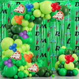 153Pcs Green Turtle Balloon Garland Arch Kit,Include Turtle Balloons Arch, Pizza Foil Balloon,2 Pack Turtle Themed 6.6Ft X 3.3Ft Sparkle Metallic Tinsel Foil Fringe Curtains Backdrop
