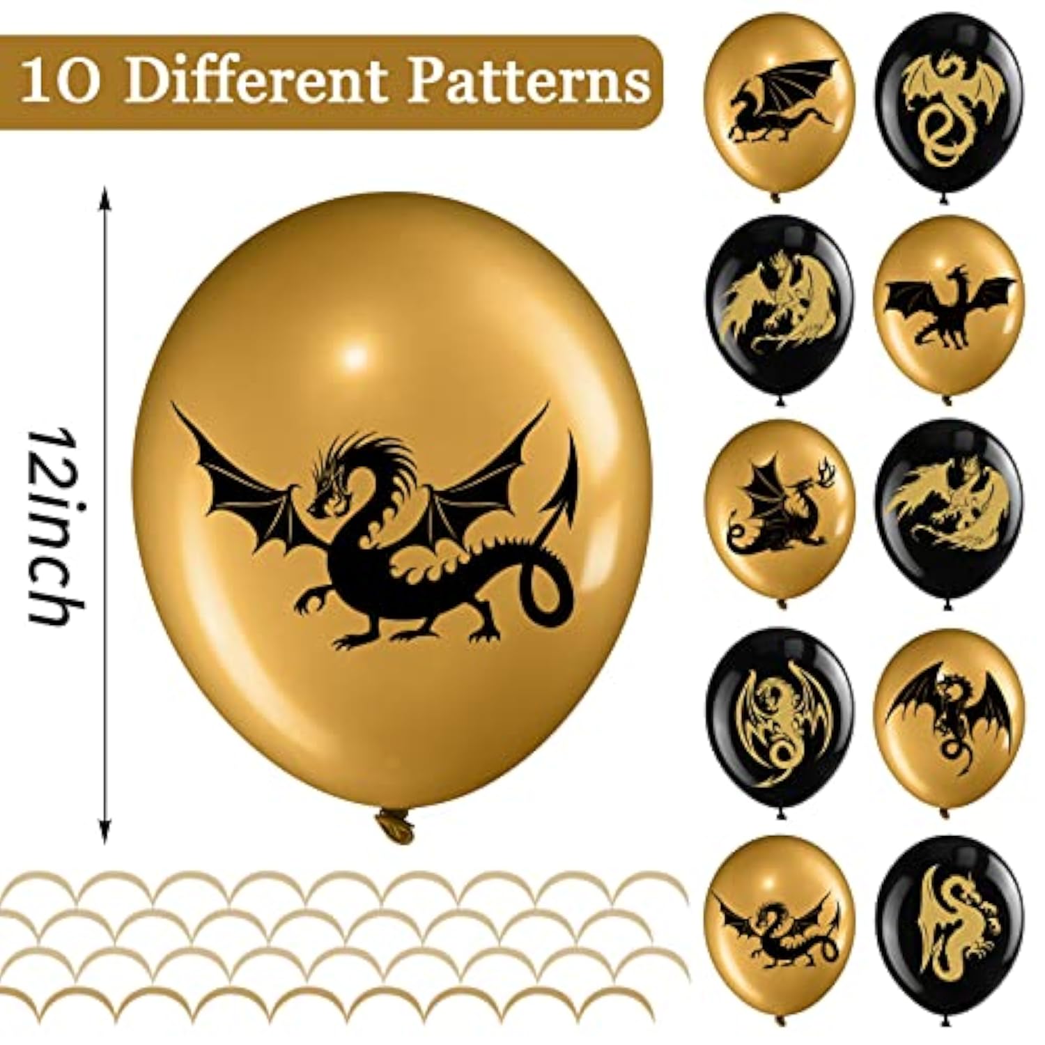 50PCS Dragon Theme Balloons, Black Gold Fantasy Birthday Party Decorations