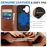 SHIELDON Genuine Leather Case Wallet for iPhone 6.3" 2025, Retro Brown