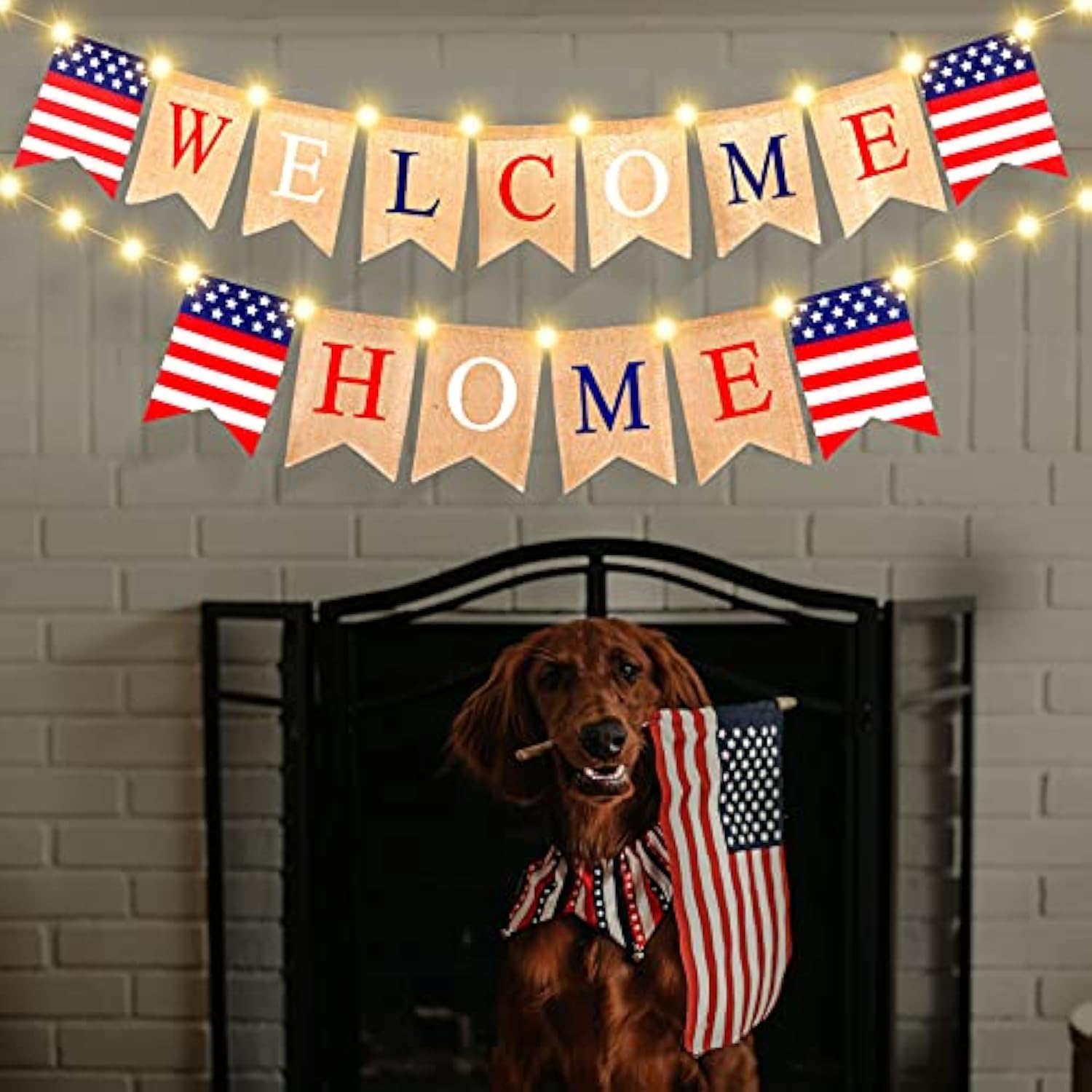 Welcome Home Banner With Led Decoration Fairy String Light 2 Flicker Mode Patriotic Banner Bunting Welcome Home Sign For Housewarming Military Celebration Family Party Supplies Gifts