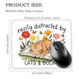 Easily Distracted By Cats And Books Rectangular Mouse Pad, Funny Mouse Pads For Desk, Cat Lover Book Lover Desk Accessories, Cute Cat Mouse Mat Gifts For Friend Coworkers Reader Lover