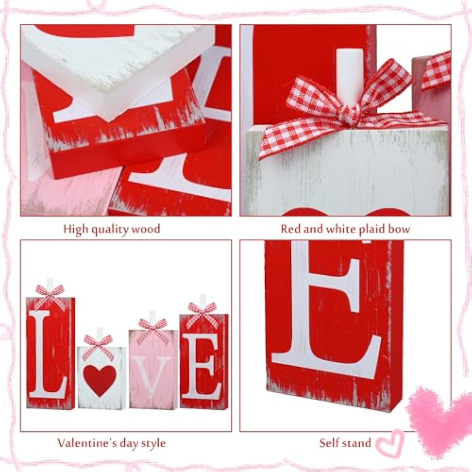 Heart Table Block Signs Wooden Tiered Tray Decor Heart Love Tabletop Signs Rustic Farmhouse Centerpieces For Wedding Party Home Shelf Decorations