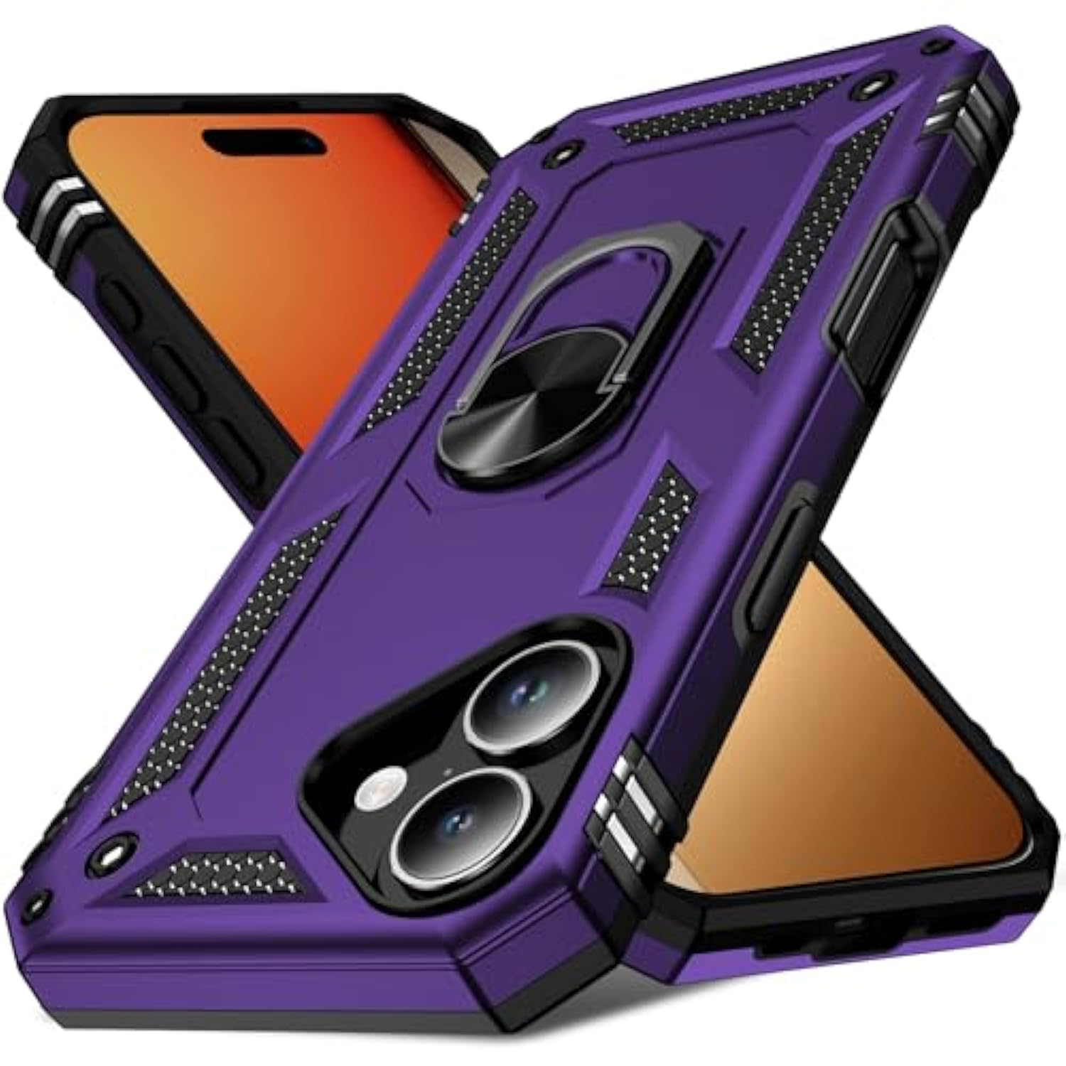 Case For Iphone 17 Phone Cover With Ring Kickstand,Military Grade Dual Layer Shockproof Protective Phone Cover For Iphone 17 Heavy Duty Sturdy Cases Purple