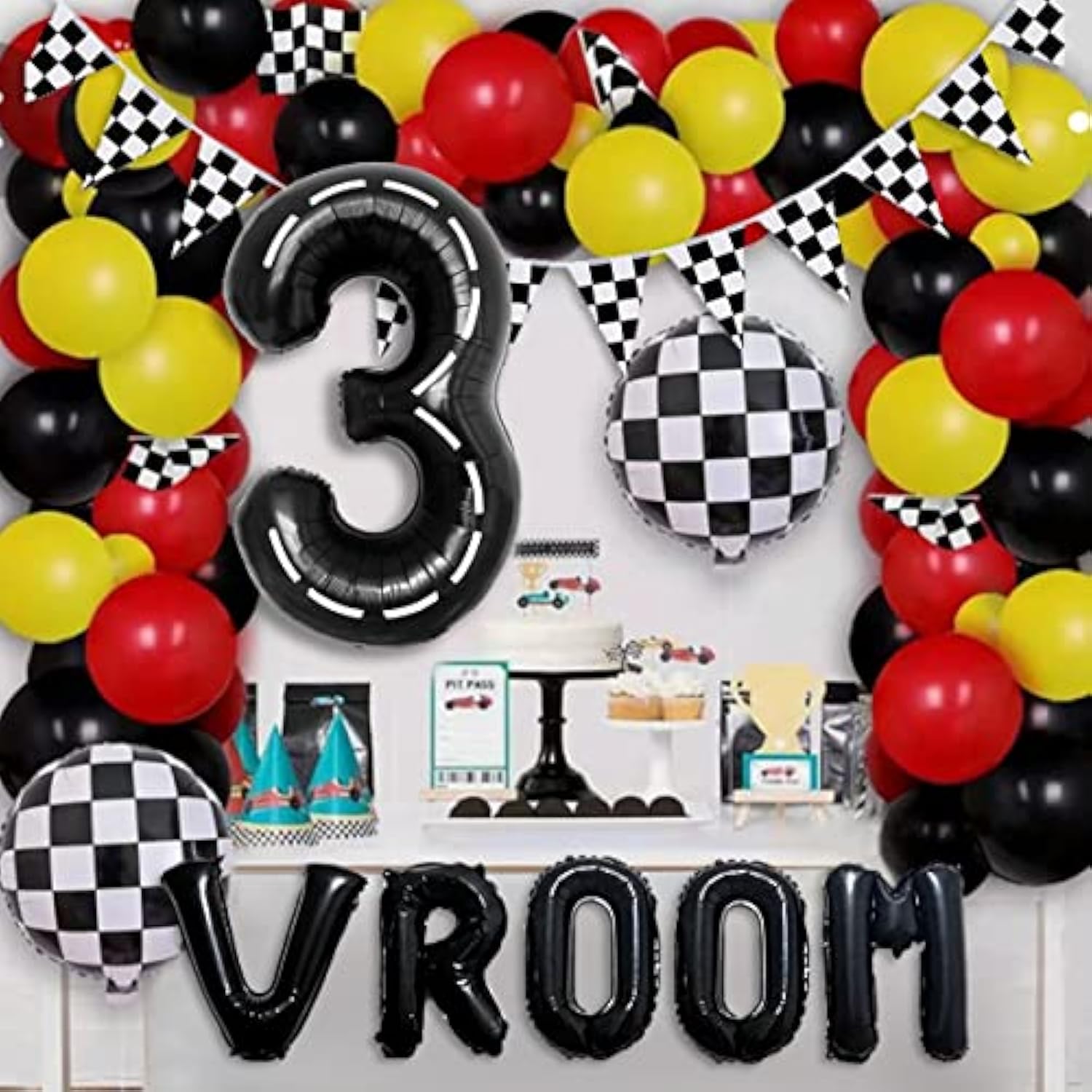 Race Car Party Balloon Garland Kit: Vroom Birthday Decorations