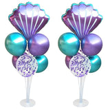 Mermaid Table Centerpiece Balloons Stand Kit 2 Sets With 2 Sea Shells Foil Balloons 14 Purple Blue Latex Balloons For Birthday Beach Mermaid Theme Sea Theme Party Mermaid Birthday Decorations