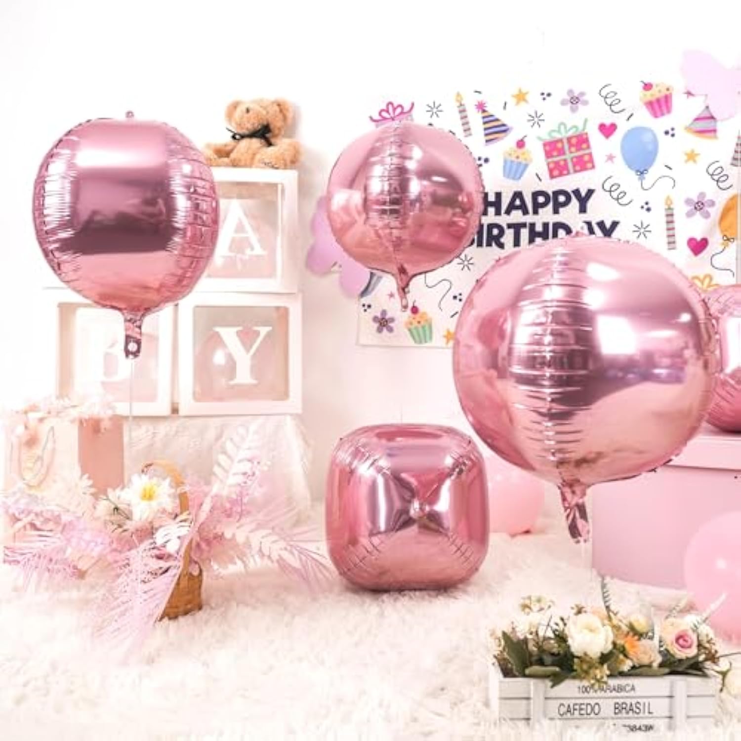 22 Inch Pink Foil Balloons, 6Pcs Large Metallic Pink Round Balloons, Baby Pink Balloon For Women Princess Birthday Party Baby Shower Wedding Decorations