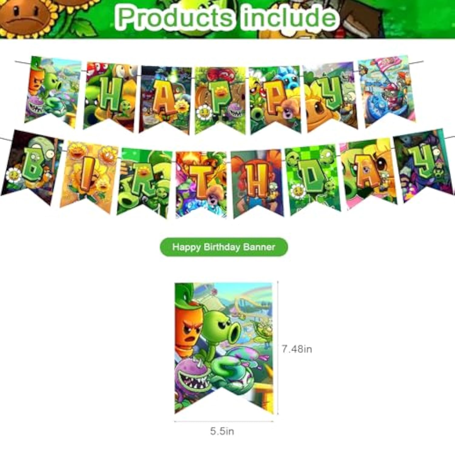 Plants Game Party Decorations,Players Pvz Birthday Party Supplies Includes Banner - Cake Topper - 24 Cupcake Toppers - 18 Balloons