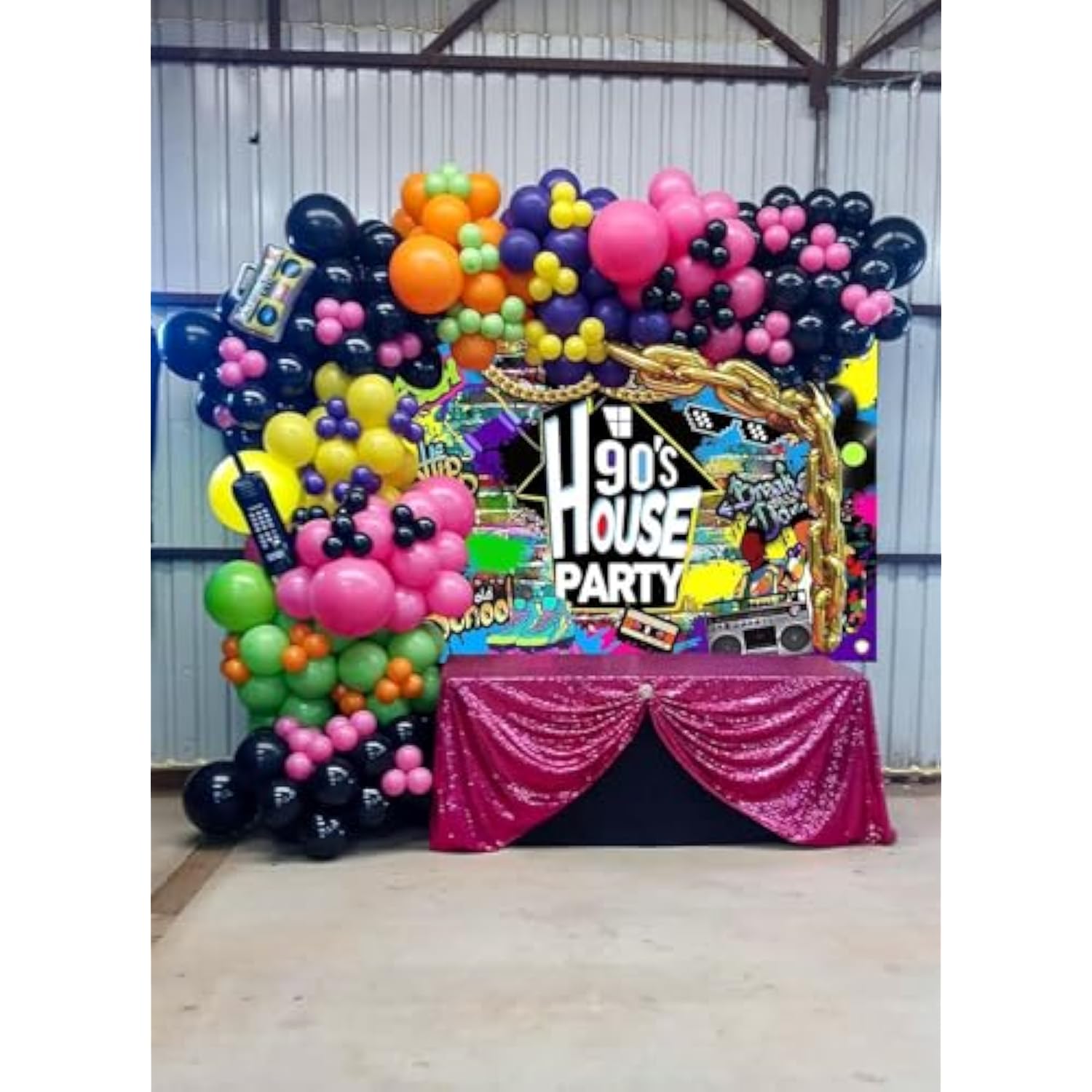 90s House Party Backdrop Hip Hop Graffiti Retro Radio Brick Wall Banner (6x3.6ft)