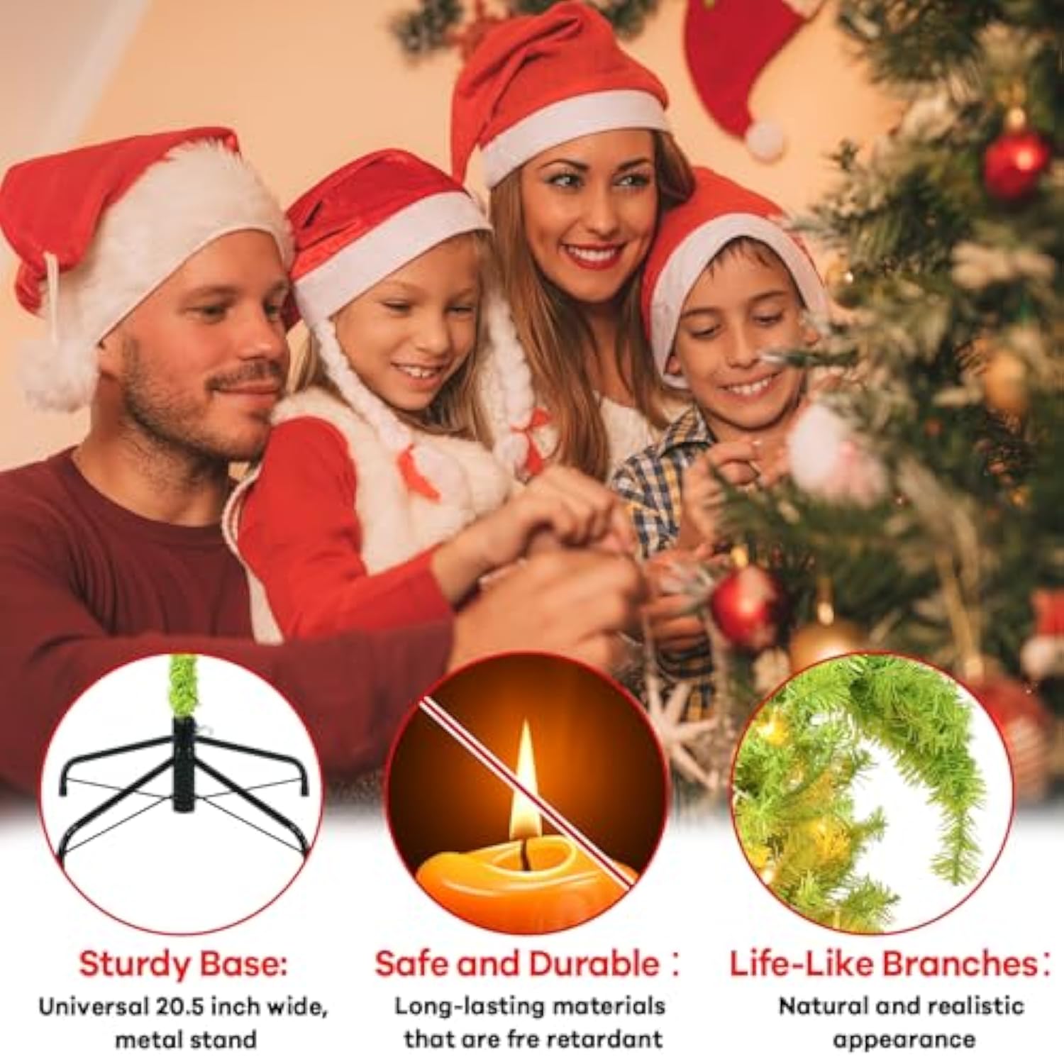 52Pcs 7.5 Ft Artificial Lighted Christmas Tree With Stand Bendable Christmas Tree With String Lights Ball Bow Whimsical Plastic Prelit Xmas Trees Holiday Party Decoration For Room Home Office Decor