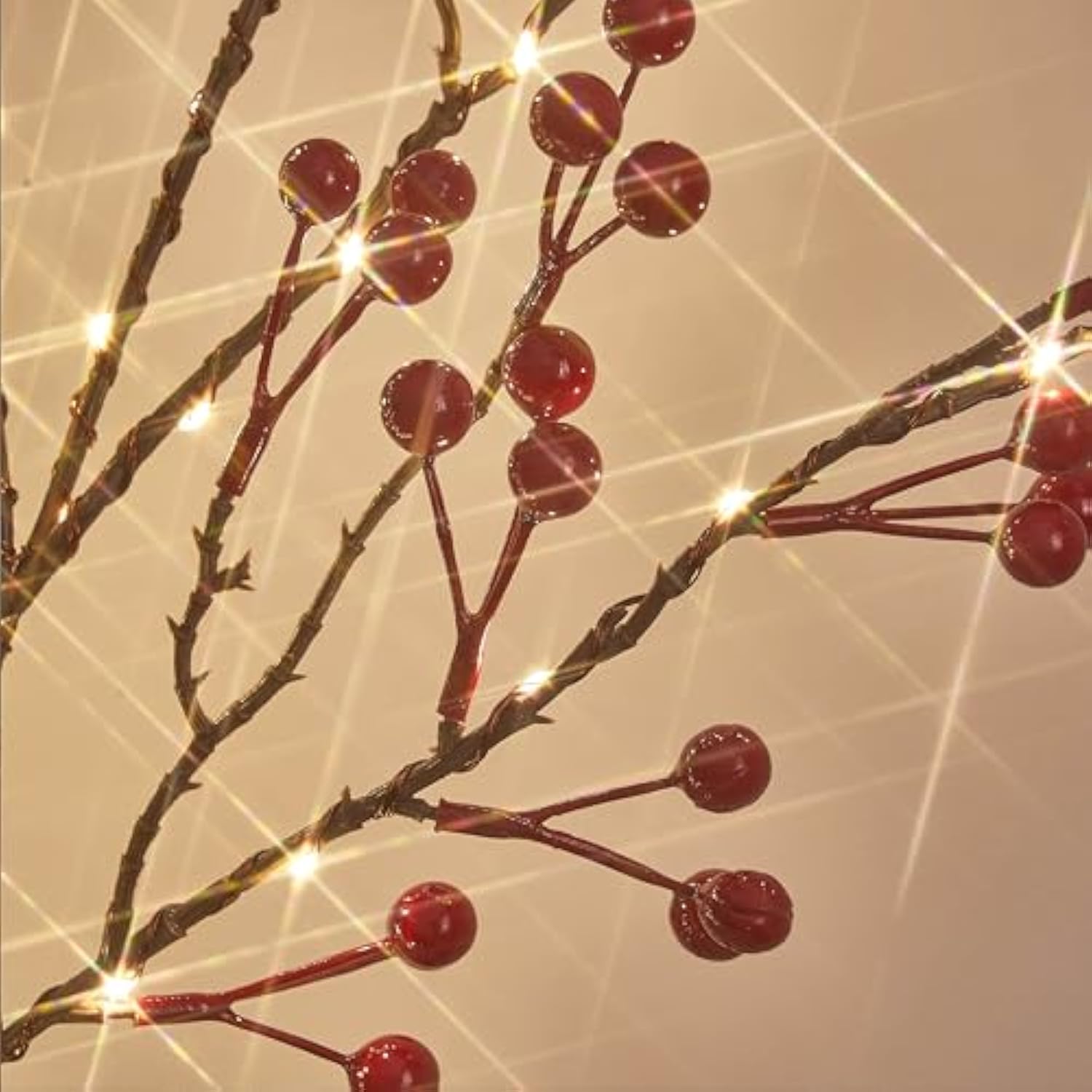 Red Berry Branches With Lights 32In Battery Operated And Usb Plug In, Lighted Willow Branches With Timer 80 Led Fairy Li