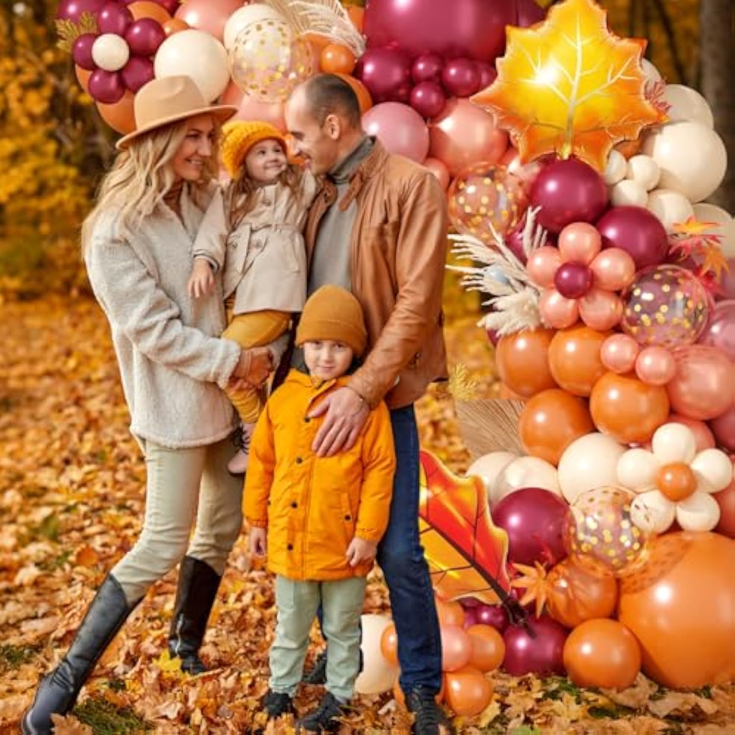 Fall Balloon Garland Arch Kit Orange Wine Red Dusty Pink Rose Gold Party Decor