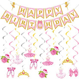 37 Pieces Ballerina Birthday Party Decoration Pink Ballet Hanging Banner For Girls Ballerina Birthday Supplies For Baby Shower Dance Party Decor