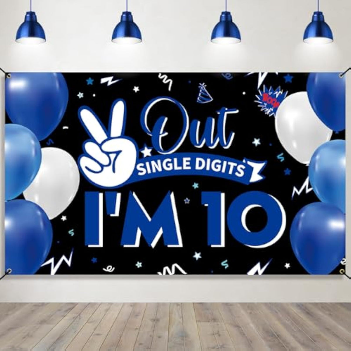 Happy 10th Birthday Backdrop Double Digits Party Banner & Photo Prop