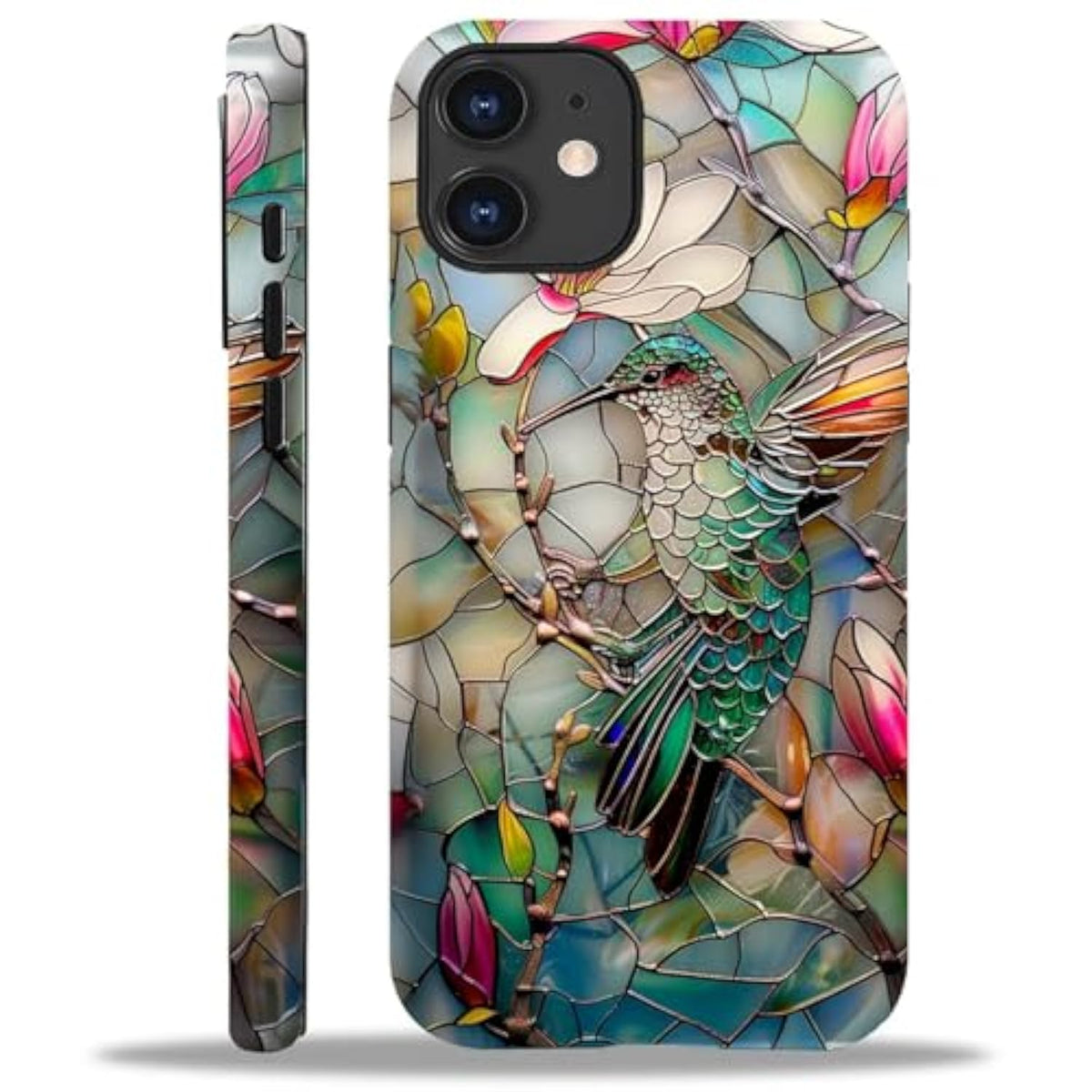 For Iphone 12/12 Pro Case,3D Stained Flower Looking Hummingbird Pattern For Girl Women Boy Hard Hybrid Shell Shockproof Silicone Full Body Protective Matte Case For Iphone 12/12 Pro