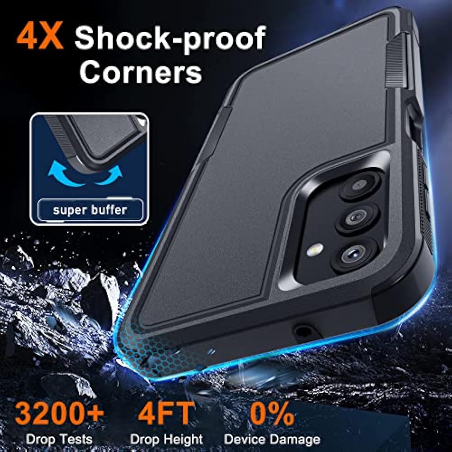 Case For Samsung Galaxy A25, Full Body Heavy Duty Rugged Shockproof Protective Phone Cover With Lanyard Strap, Tempered Glass Screen Protector, Black Matte