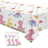 Dinosaur Birthday Party Supplies Tablecloth For Girl - Pink Dinosaur Baby Shower Decorations Table Cover, 3 Pack (54In X 108In)