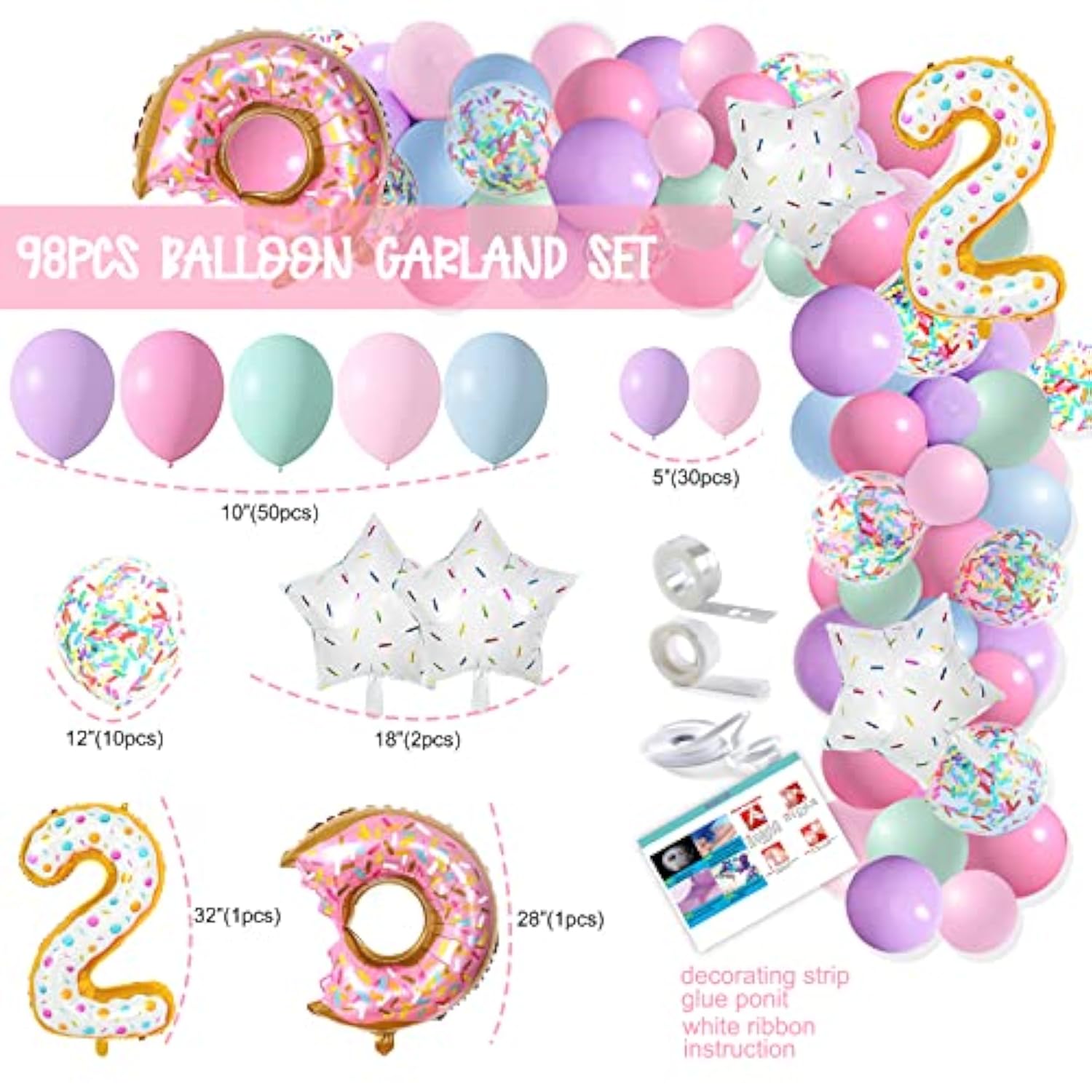 Two Sweet Birthday Party Decorations Donut Theme 2nd Birthday Girl Banner Cake Topper