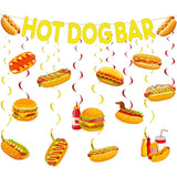 23 Pcs Hot Dog Bar Party Decorations Hot Dog Bar Banner With Hanging Swirls Decor For Sausage Food Birthday Baby Shower Party Decoration Supplies