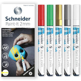 Schneider Paint-It 310 Acrylic Marker Pen Set - 2Mm Round Bullet Tip - High Coverage - Gift Box Pack Of 5 Pens (Christmas)