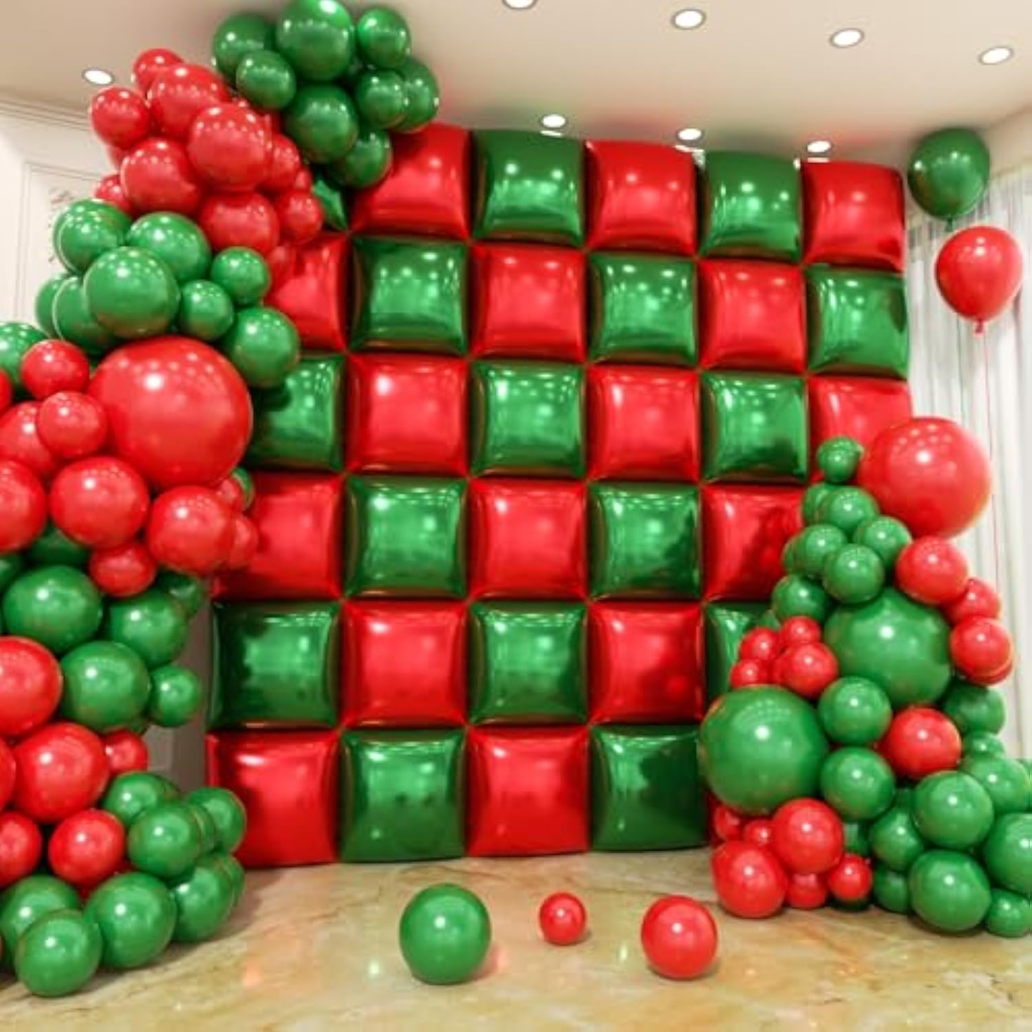 50 Pcs Red & Green Foil Wall & 128 Pcs Balloon Arch Kit for Christmas Decor