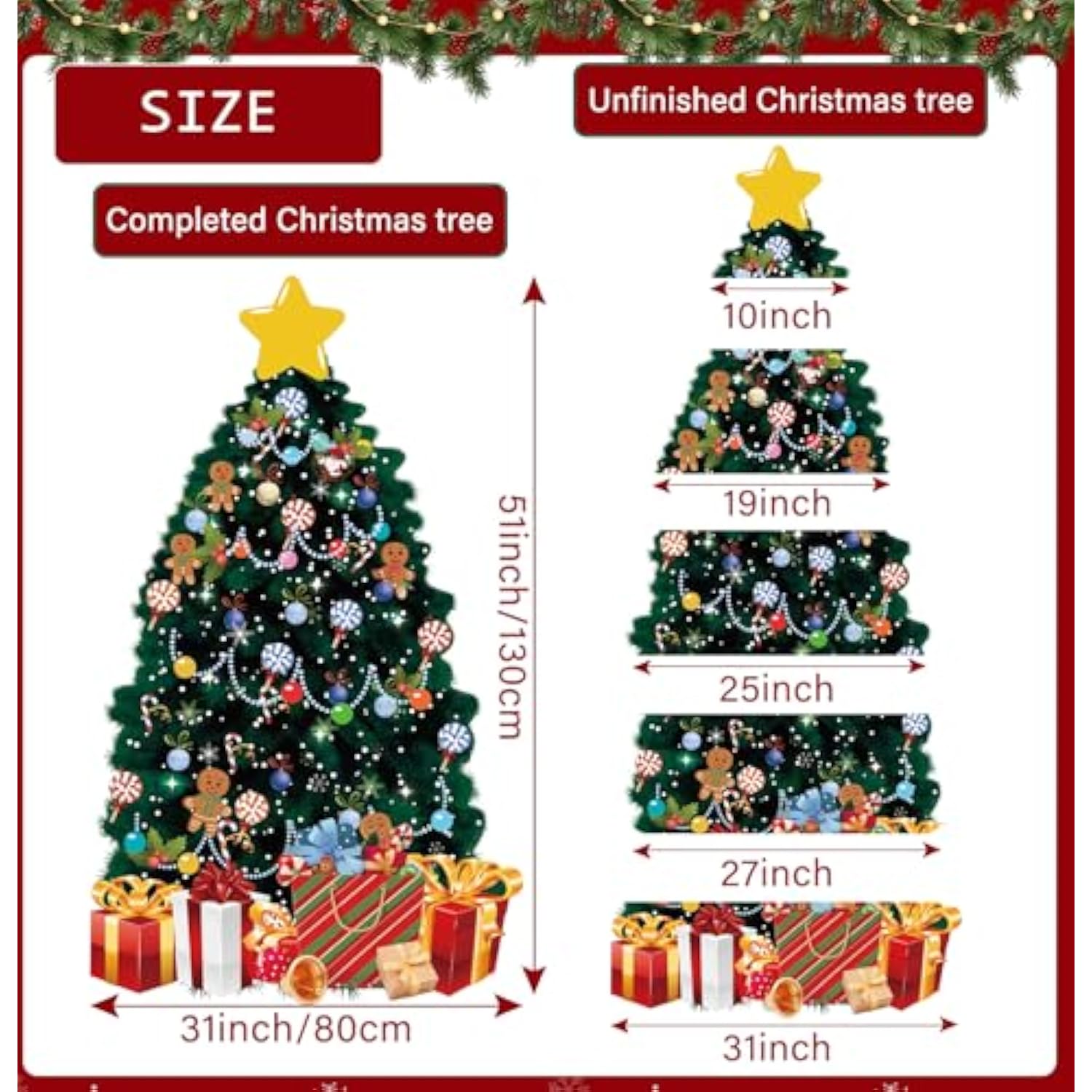 51 X 31 Inch Christmas Tree Bulletin Board Decoration Large Paper Christmas Tree With Fairy Light Xmas Wall Decor For Classroom Home Office Window Chalkboard Cardboard