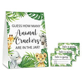 Guess How Many Animal Crackers Baby Shower Game, Jungle Animal, Safari Theme Baby Shower Game - 1 Standing Sign And 50 Cards For Gender Neutral-Lk-D05