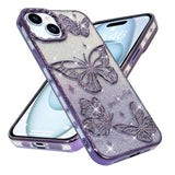 Designed For Iphone 15, Cute 3D Butterfly Case Slim Plating Glitter Bling Luxury Cover For Women Girls Protective Camera Protection Bumper 6.1" Purple
