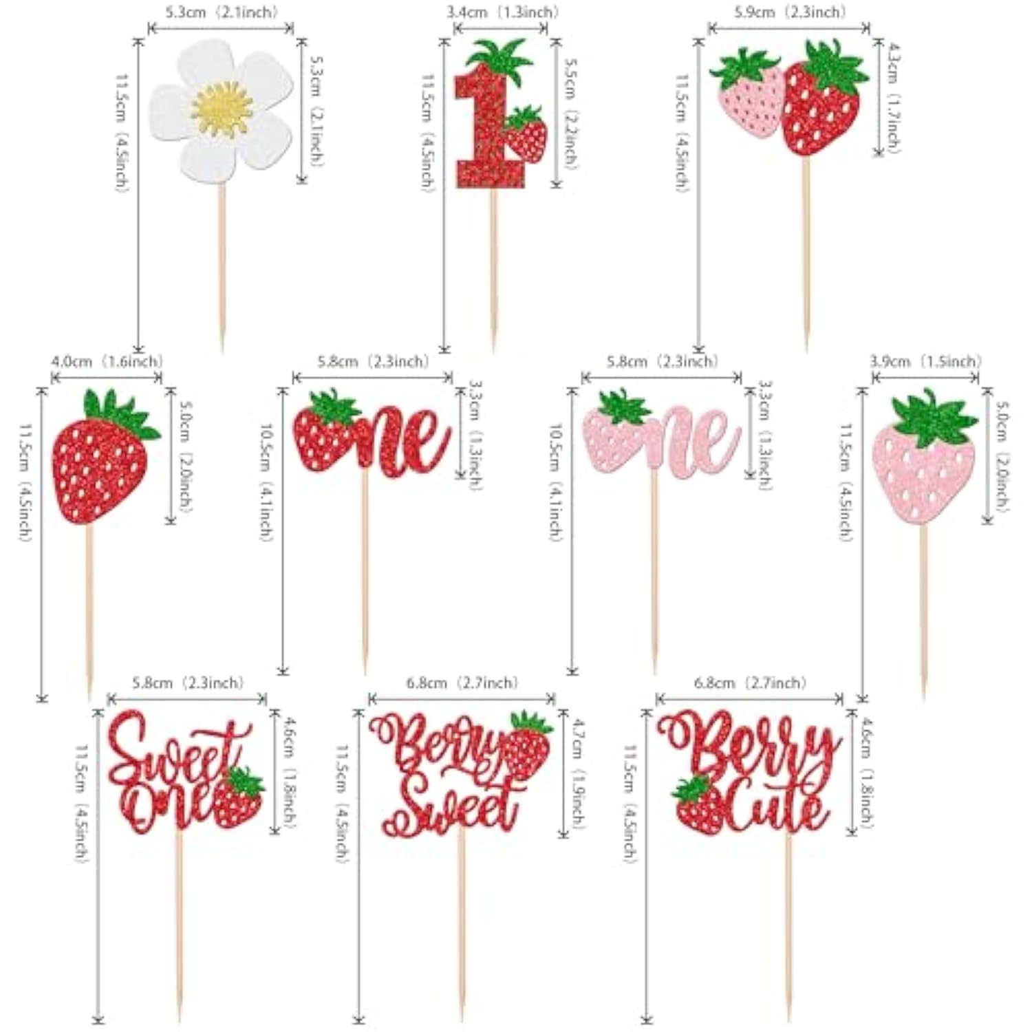 30 Pcs Sweet One Strawberry Cupcake Toppers Glitter Sweet Berry 1St Birthday Cupcake Picks Strawberry Birthday Decorations For Baby Shower Kids First Birthday Party Cake Decorations Supplies