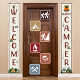 Camping Party Decorations Set Welcome Happy Camper Porch Banner Sign Summer Camp Sign Cutouts Birthday Party Favors Camping Theme Birthday Decorations Hanging Supplies For Campfire Decor