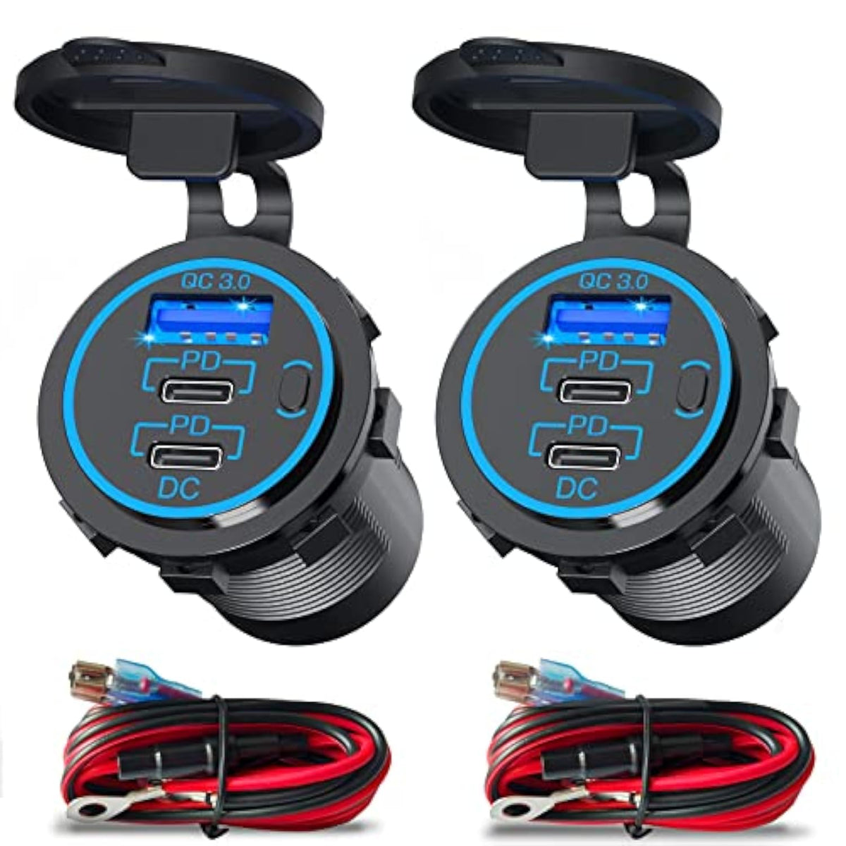 Usb C Car Charger Socket 12V Usb Outlet 2 Pack,78W Rv Usb Outlet Dual 30W Pd Usb-C And 18W Qc3.0 Car Usb Port With Button Switch Waterproof For Car Rv Boat Marine Truck Motorcycle Ect