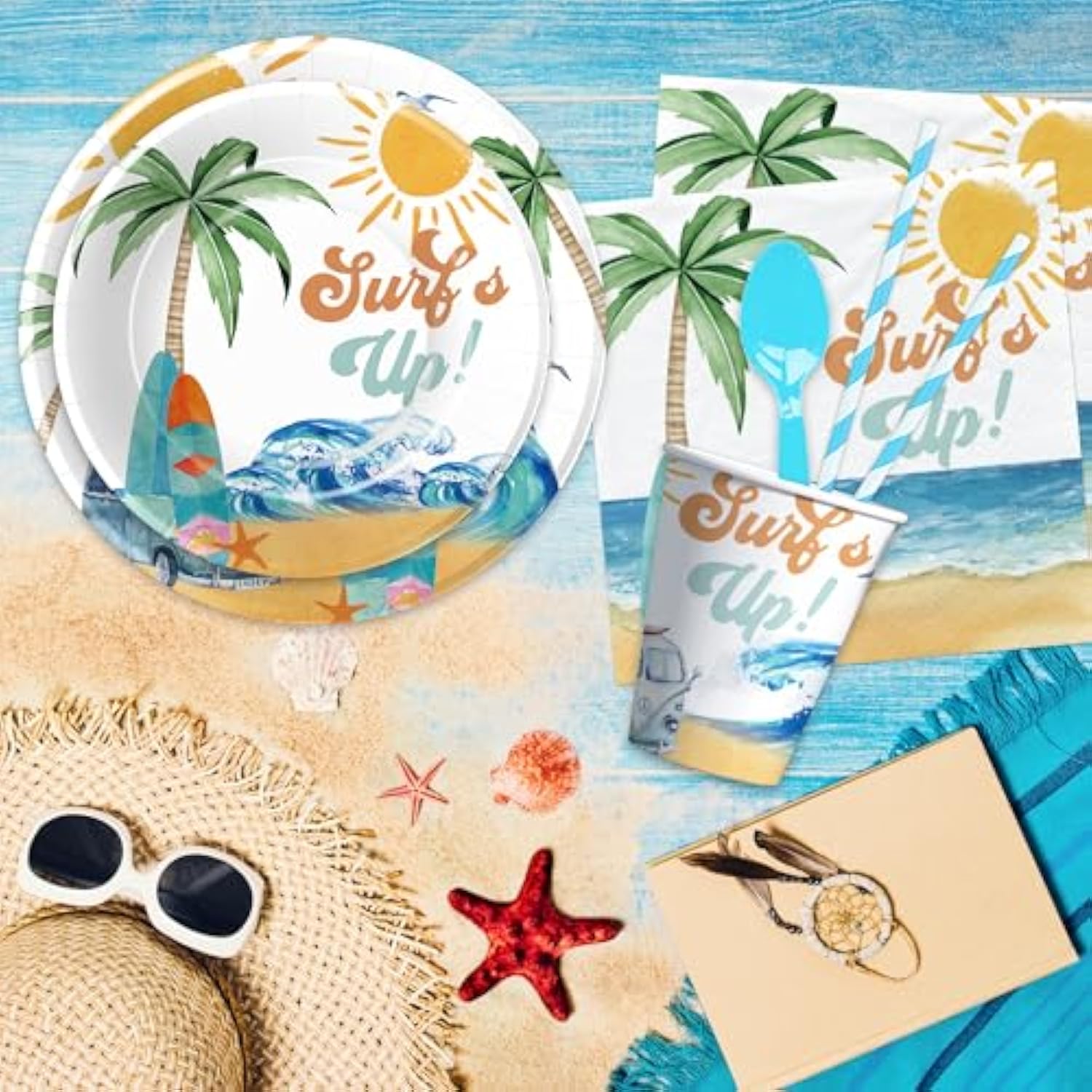 Surf'S Up Party Decorations Tableware For Boys - Surf Birthday Party Supplies, Paper Plate, Cup, Napkin, Cutlery, Tablecloth, Summer Hawaiian Beach Wave Surfing Birthday Decorations | Serve 24