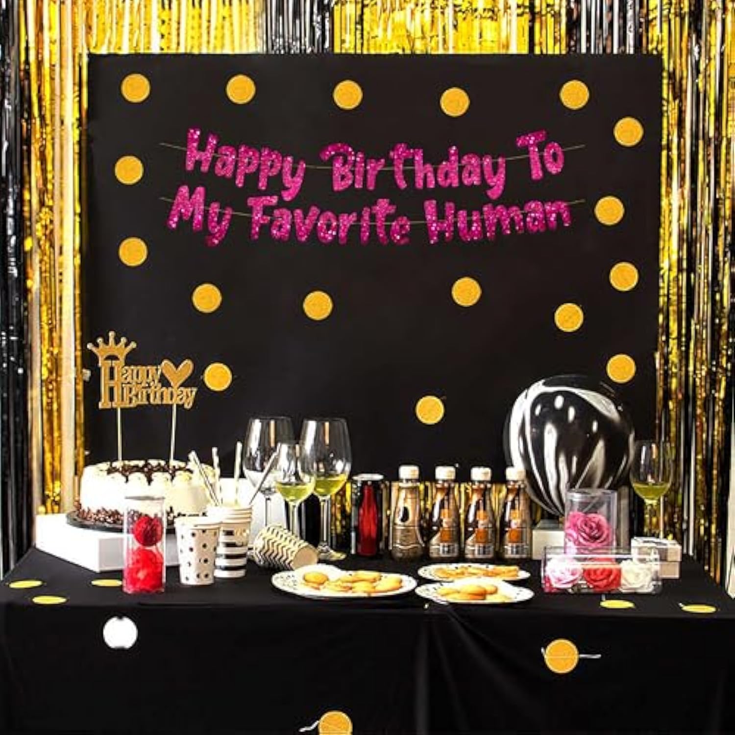 Pre-Strung Happy Birthday To My Favorite Human - Funny Birthday Pink Glitter Banner - Funny Birthday Decorations For Men And Women - Party Supplies And Gifts