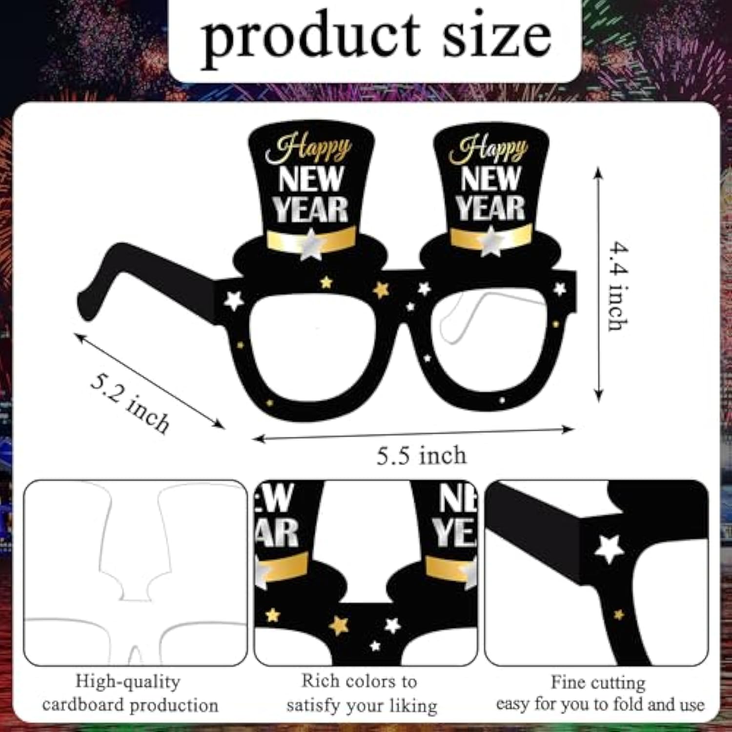 2026 New Year Glasses 16pcs Black Gold Party Photo Booth Props