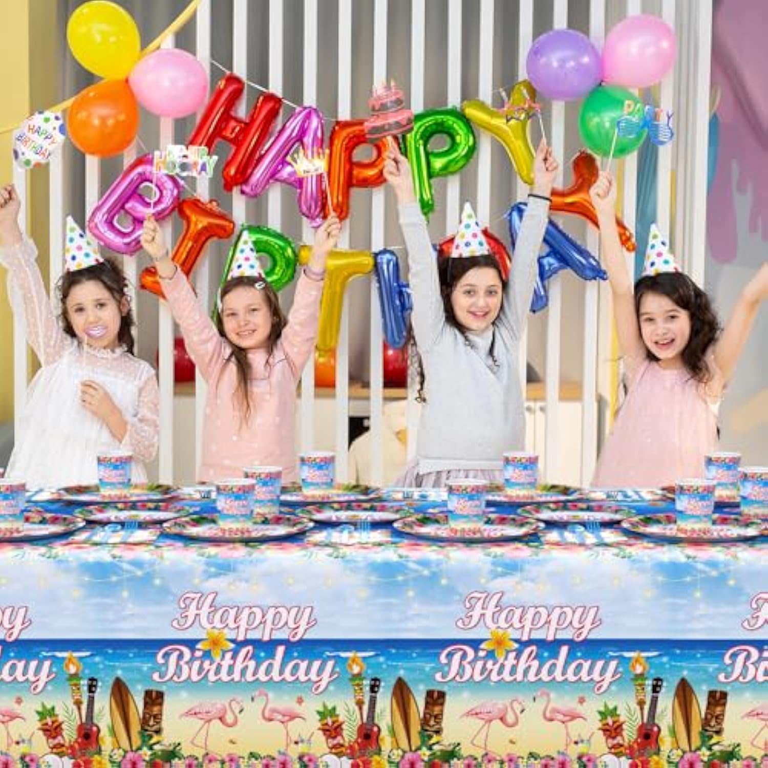 194Pcs Hawaiian Aloha Decorations For Happy Birthday Party Plates, Cup, Napkin, Tablecloth, Tableware, Summer Beach Holiday Party Birthday Party Supplies Plates Serve 24 Guests