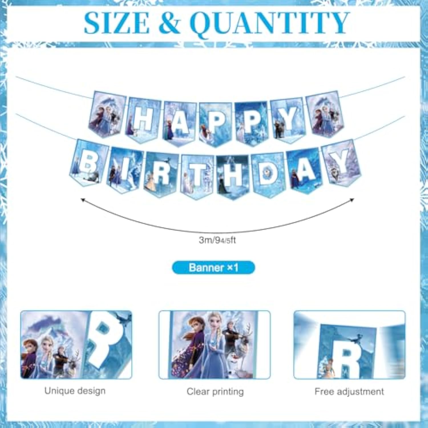 Winter Popular Birthday Party Decorations, 48Pcs Cartoon Snow Theme Party Decorations Set Includes Happy Birthday Banner Large Backdrop 7X5Ft,Popular Winter Birth Day Cupcake Toppers, Balloons