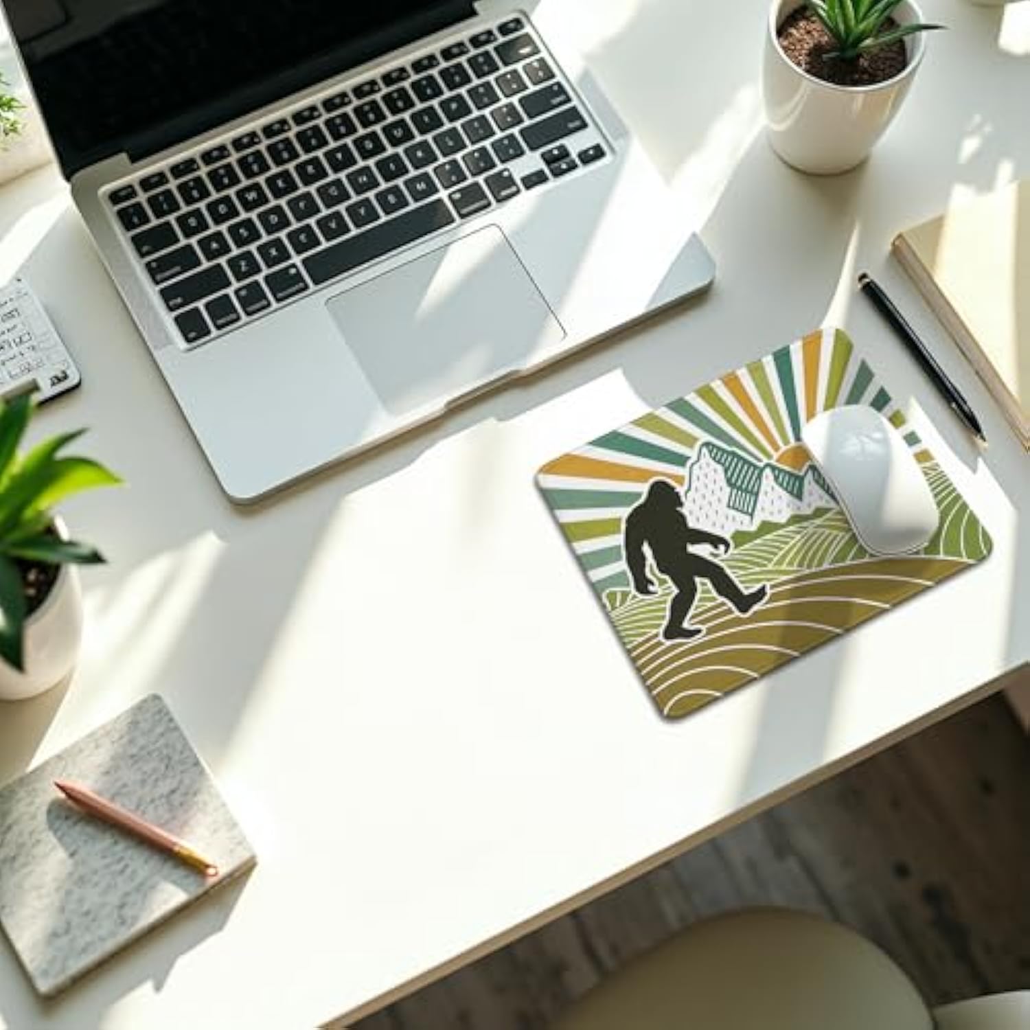 Boho Colorful Bigfoot Mouse Pad, Funny Bigfoot Mousepad For Desk Home Office Computers Laptop Accessories,Sasquatch Camping Lover Gifts For Women Men, Funny Office Decor, 9.5X7.9 Inch
