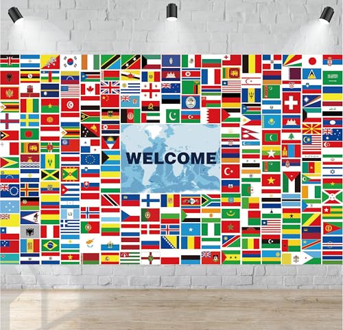World Flags Banner Decorations - 230 Country Flags, Olympic Party Welcome Backdrop, Multicultural Door Decor