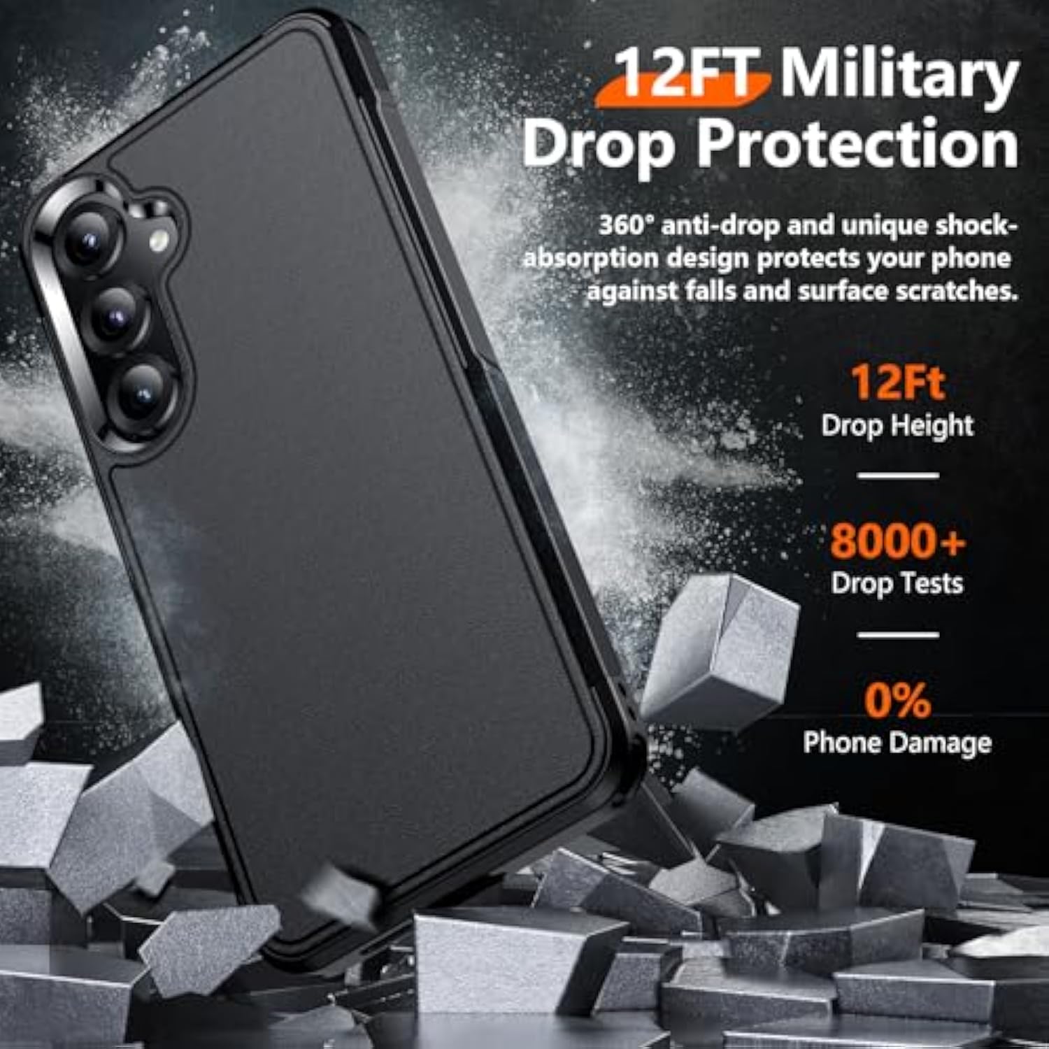 For Samsung Galaxy S25 Case, [ Grade Drop Protection] Heavy Duty Full Body Shockproof Protection Non-Slip Phone Case For S25 Case 6.2 Inch,Black