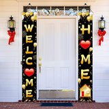 Welcome Home Door Banner Decoration, Black Gold Welcome Back Home Porch Banner For Outdoor, Military Homecoming Deployment Returning Party Supplies
