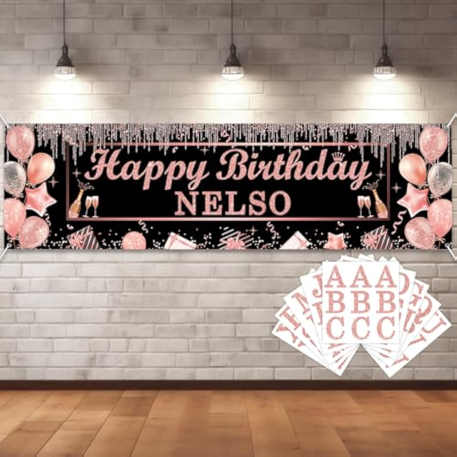 Personalized Birthday Banner Happy Birthday Party Decor Custom Diy Rose And Gold Black Birthdays Backdrop With Name Alphabet Letter Sticker Happy Birthdays Sign Party Supplies For Men Women
