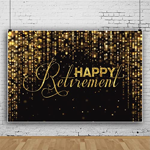 10x8ft Happy Retirement Backdrop Black and Gold Retirement Banner for Men Party Photography Background Gold Glitters Celebrate Party Decorations Photo Studio Props Banner Supplies Wallpaper