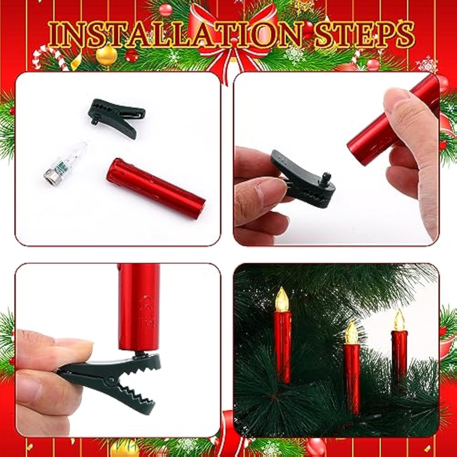 40 Pcs Christmas Led Window Candles With Remote Control And Tree Clips Light Flickering Battery Operated Candlesticks Flameless Candles For Christmas Indoor Outdoor(Red)