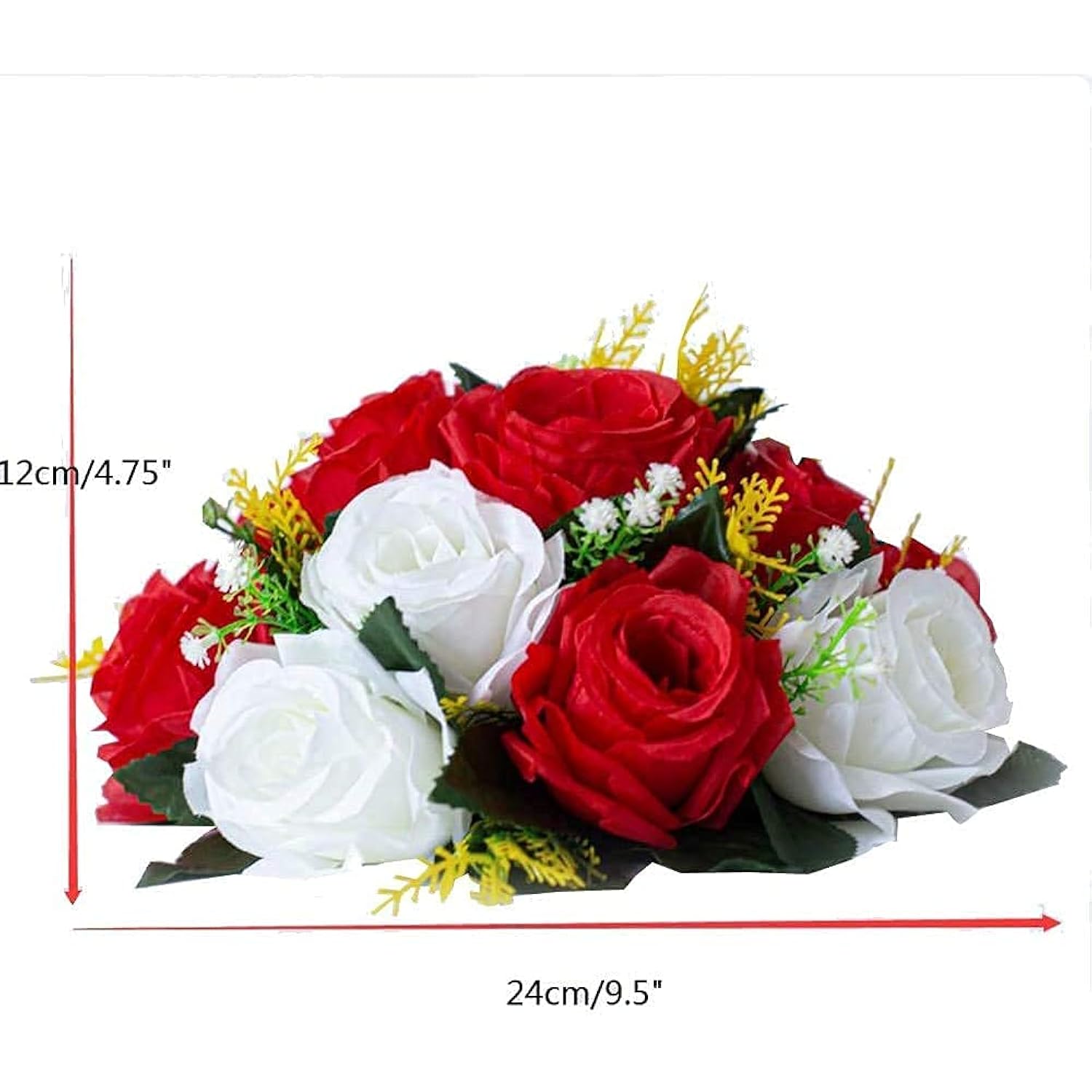 Artificial Roses Flowers, 2 Pcs Flower Ball Arrangement Bouquets 15 Heads Plastic Roses With Base, Perfect For Wedding Party Valentines Table Decoration, Home Décor, Wedding Centerpieces?Red White?