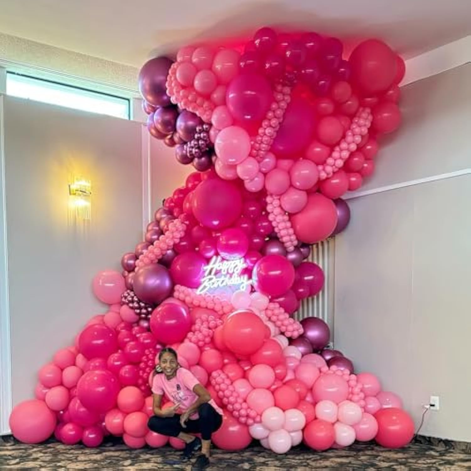 Balloon Arch Kit - Hot Pink, Baby Pink, Metallic Party Helium Balloons Garland With Pastel Light, Dark Magenta, Latex Balloons For Girls Wedding, Baby Shower, Princess Birthday Party Decor