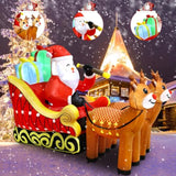 7.2Ft Christmas Inflatable Santa On Sleigh With 2 Reindeer, Inflatable Christmas Santa Sleigh Decorations With Build-In